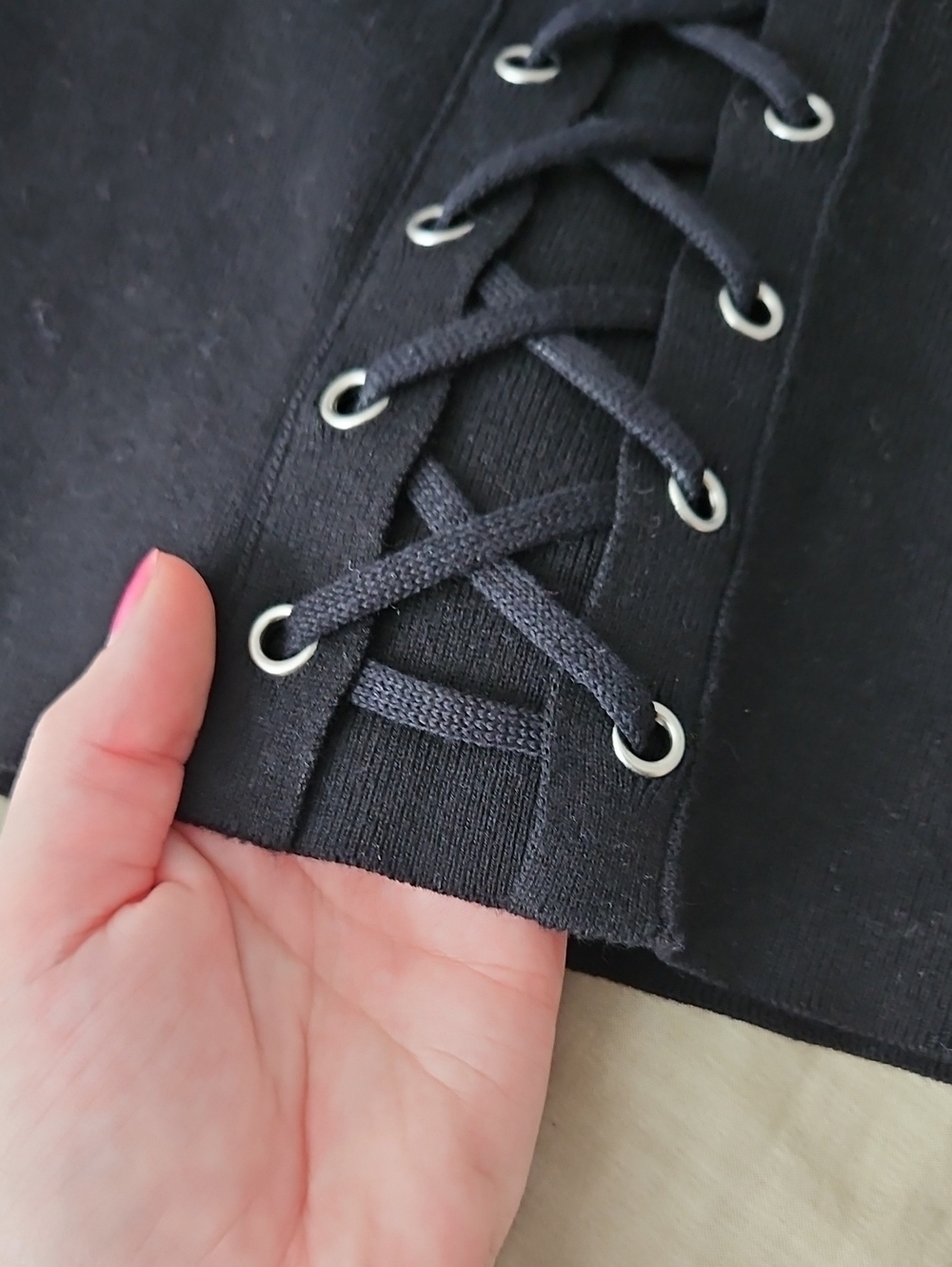 Express Black Ruffle Lace-Up V-Neck Tank - Picture 5 of 5